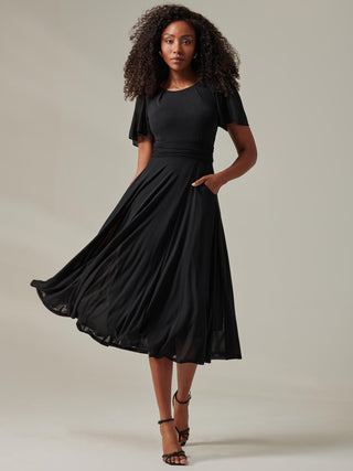 Ayla Plain Mesh Maxi Dress, Black