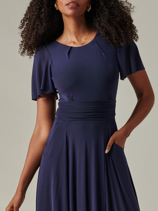 Ayla Plain Mesh Maxi Dress, Navy