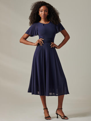 Ayla Plain Mesh Maxi Dress, Navy