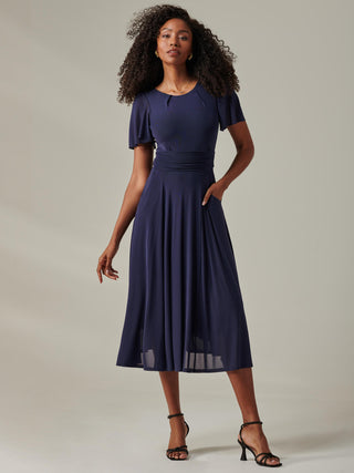 Ayla Plain Mesh Maxi Dress, Navy