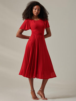 Ayla Plain Mesh Maxi Dress, Red