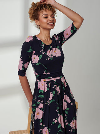 Goldie 3/4 Sleeve Jersey Maxi Dress, Navy Floral