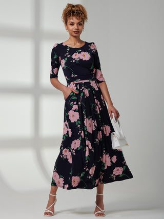 Goldie 3/4 Sleeve Jersey Maxi Dress, Navy Floral