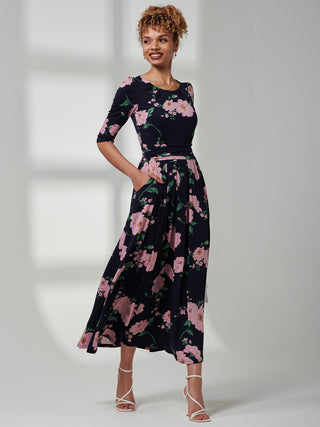 Goldie 3/4 Sleeve Jersey Maxi Dress, Navy Floral