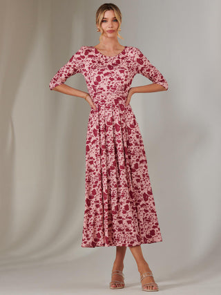 Goldie 3/4 Sleeve Jersey Maxi Dress, Pink Floral