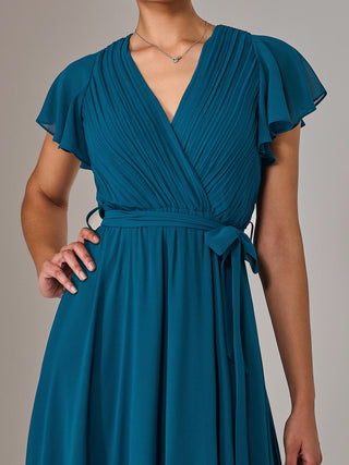 Chiffon Flutter Sleeve Maxi Dress, Teal