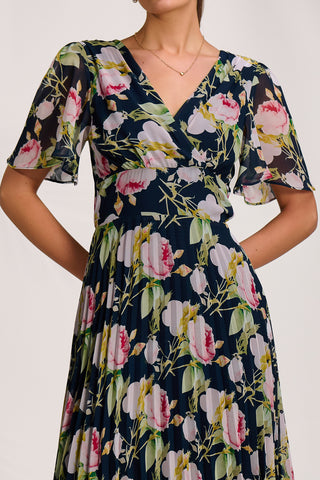 Pleated Chiffon Maxi Dress, Pink Rose