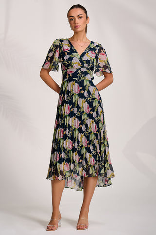 Pleated Chiffon Maxi Dress, Pink Rose