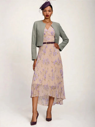 Chiffon Pleated Maxi Dress, Yellow Floral