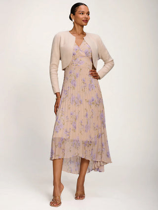 Chiffon Pleated Maxi Dress, Yellow Floral