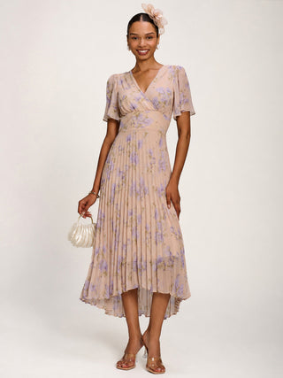 Chiffon Pleated Maxi Dress, Yellow Floral