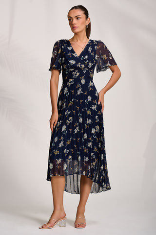 Pleated Chiffon Maxi Dress, Floral Multi