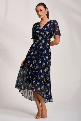 Pleated Chiffon Maxi Dress, Floral Multi
