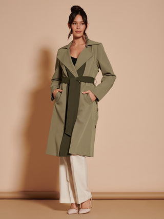 Two Tone Contrast Trench Coat, Soldier Green
