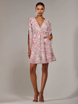 Chiffon Split Sleeve Mini Dress, Pink Floral