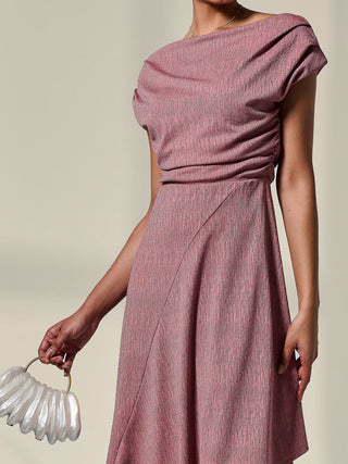 Asymmmetric Draped Midi Dress, Rosewood