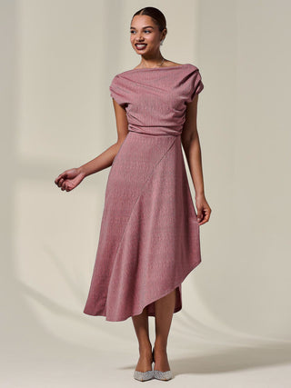 Asymmmetric Draped Midi Dress, Rosewood