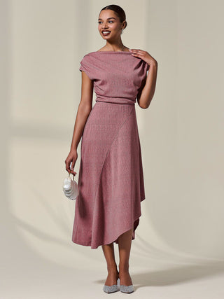 Asymmmetric Draped Midi Dress, Rosewood