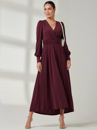 Long Sleeve Soft Silky Jersey Maxi Dress, Burgundy