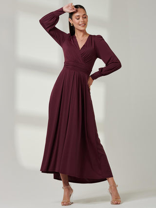 Long Sleeve Soft Silky Jersey Maxi Dress, Burgundy