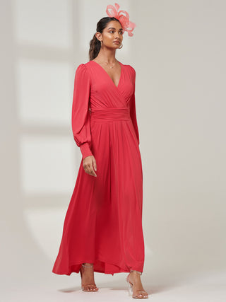 Giulia Long Sleeve Maxi Dress, Red