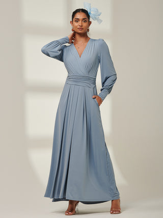 Giulia Long Sleeve Maxi Dress, Steel Blue