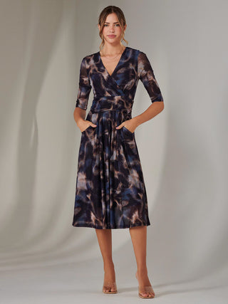 Mesh Wrap Midi Dress, Leopard Multi