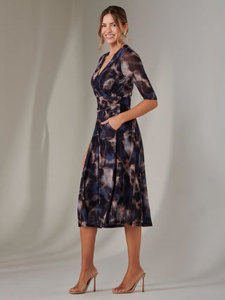 Mesh Wrap Midi Dress, Leopard Multi