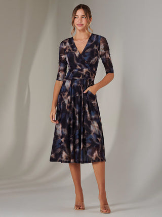 Mesh Wrap Midi Dress, Leopard Multi