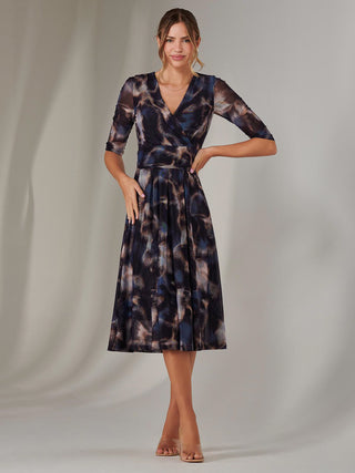 Mesh Wrap Midi Dress, Leopard Multi
