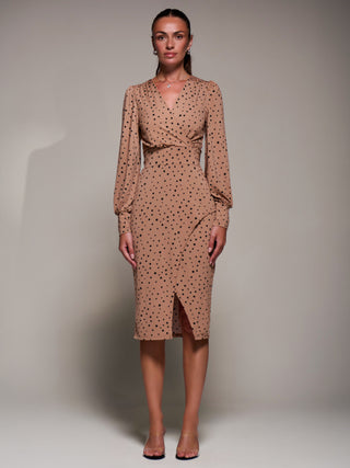 Jersey Wrap Slit Pencil Dress, Black Spot