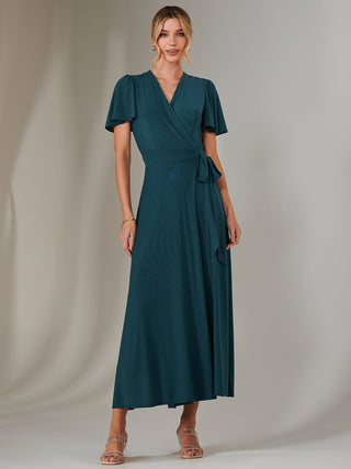 Plain Angel Sleeve Wrapped Maxi Dress, Dark Teal Jolie Moi Wholesale Plain Angel Sleeve Wrapped Maxi Dress, Dark Teal Jolie Moi Wholesale