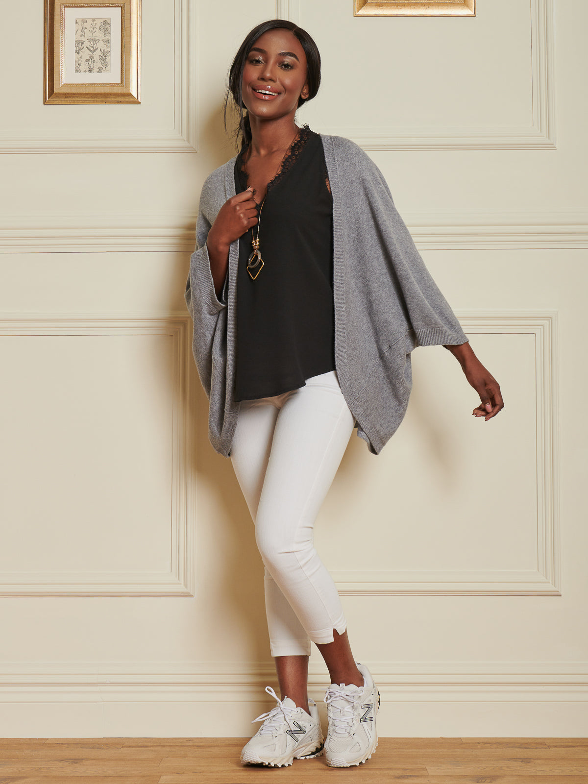Made In Italy Loose Fit Batwing Knitted Cardigan, Grey Heather
