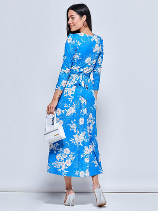 Devorah Printed Jersey Long Sleeve Maxi, Blue Floral