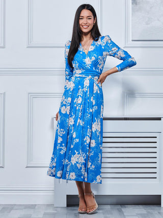 Devorah Printed Jersey Long Sleeve Maxi, Blue Floral