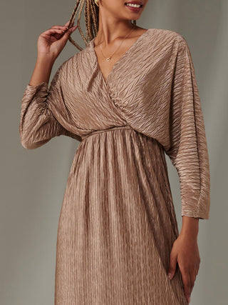 Ruffle Hem Chiffon Midi Dress, Bronze