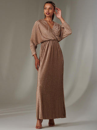 Ruffle Hem Chiffon Midi Dress, Bronze