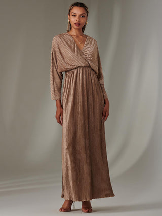 Ruffle Hem Chiffon Midi Dress, Bronze