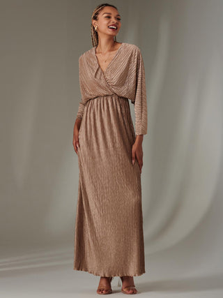 Ruffle Hem Chiffon Midi Dress, Bronze