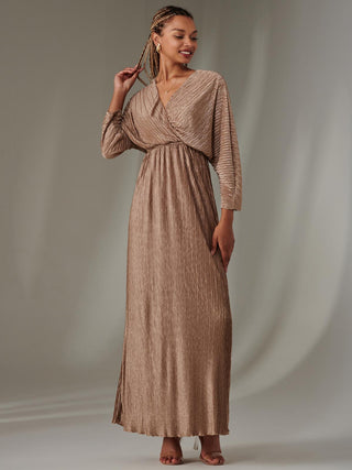 Ruffle Hem Chiffon Midi Dress, Bronze