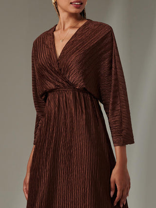 Ruffle Hem Chiffon Midi Dress, Chocolate