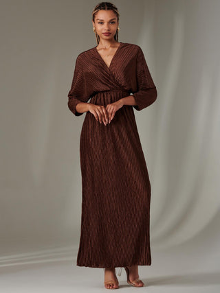 Ruffle Hem Chiffon Midi Dress, Chocolate