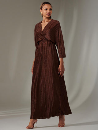 Ruffle Hem Chiffon Midi Dress, Chocolate