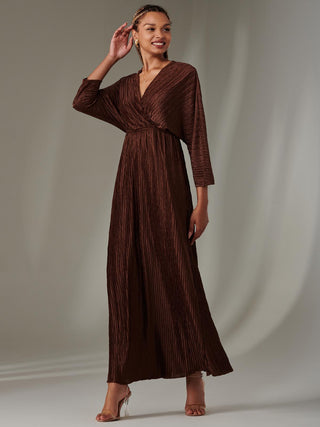 Ruffle Hem Chiffon Midi Dress, Chocolate