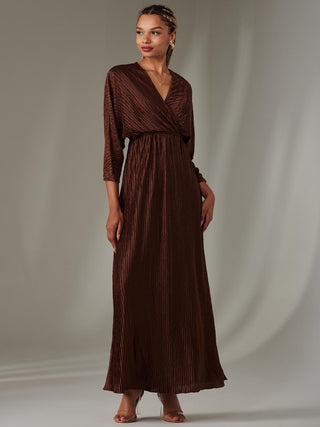 Ruffle Hem Chiffon Midi Dress, Chocolate