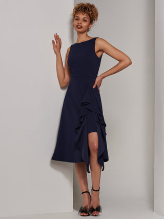 Haylen Frill Detail Midi Dress, Navy