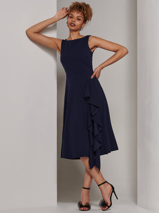 Haylen Frill Detail Midi Dress, Navy