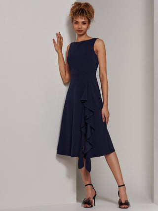 Haylen Frill Detail Midi Dress, Navy