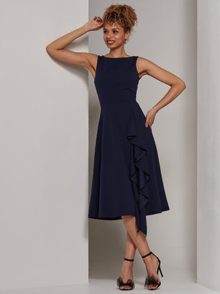 Haylen Frill Detail Midi Dress, Navy