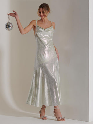 Jolie Moi Ginny Spaghetti Strap Dress, Silver